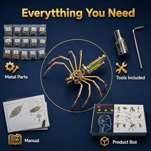 3D Metal Puzzles for Adults Teens-140+Pcs-Mechanical Spider Bee Insect Models-3 Hours to Build-Ideal for Birthday Gifts and Decorations(Mechanical Spider A) - style: Mechanical Spider A