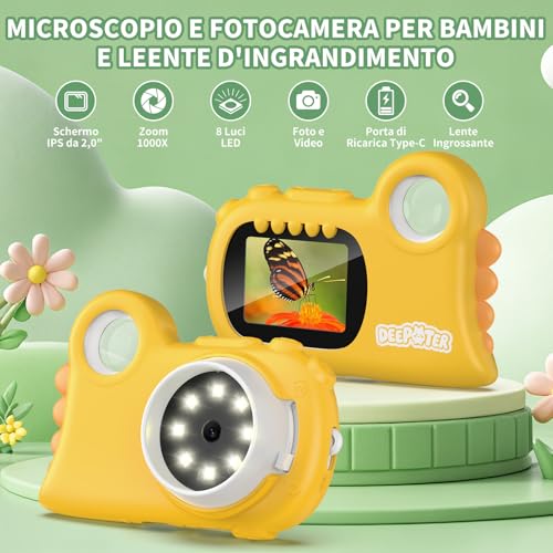 2 in 1 Microscope for Kids & Video Camera, Deepoter 1000X Digital Microscope with 2.0" Screen, Portable Handheld Kids Camera Toys, STEM Educational Science Kit Gifts for 3-12 Age Years Old Boys Girls