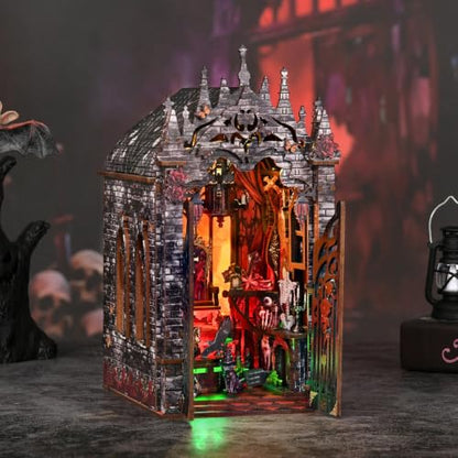 ACOCO Book Nook Kit with LED Light – DIY 3D Wooden Puzzle Miniature Dollhouse Kit, Gothic Book Nook, Bookshelf Decor Craft Gift for Adults, Teens & Book Lovers