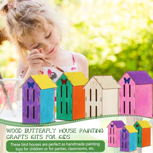 DoubleFill 12 Pack Bird House Kit 7.1'' Butterfly Wood Birdhouse Craft Set - color: Butterfly, size: 7.1in