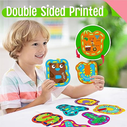 SpriteGru 26PCS Kids Lacing Cards, 26 Double Sided Uppercase Sewing Cards with 26 Colorful Laces, Imagination Development Lacing Toys Games for Children Educational and Learning Activity - color: Uppercase Letters