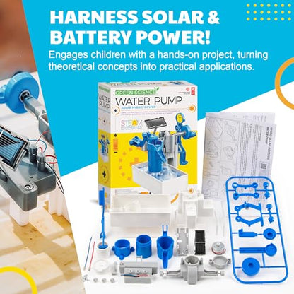 4M Green Science Hybrid Solar Water Pump Kit for Kids Ages 5-12 – STEM Experiment with Solar or Battery Power, DIY Renewable Energy Toy, Educational Science Gift - style: Green Science Hybrid Solar Power Water Pump Science Kit