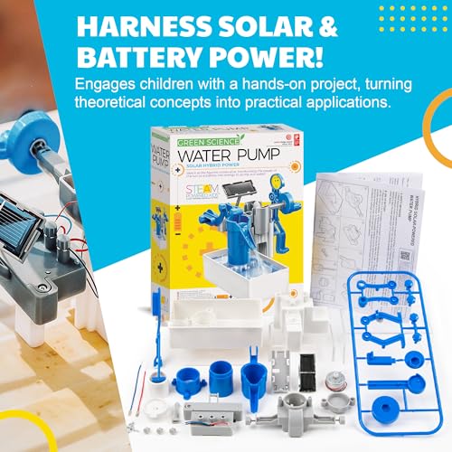 4M Green Science Hybrid Solar Water Pump Kit for Kids Ages 5-12 – STEM Experiment with Solar or Battery Power, DIY Renewable Energy Toy, Educational Science Gift - style: Green Science Hybrid Solar Power Water Pump Science Kit