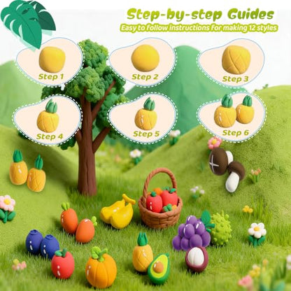 Both idea Air Dry Clay Kit with 12 Fruit Projects – Modeling Clay with Sculpting Tools, Step-by-Step Guide, DIY Arts and Crafts Set for Boys and Girls, Classroom Birthday Party Activity Family - style: Nutrition Planet