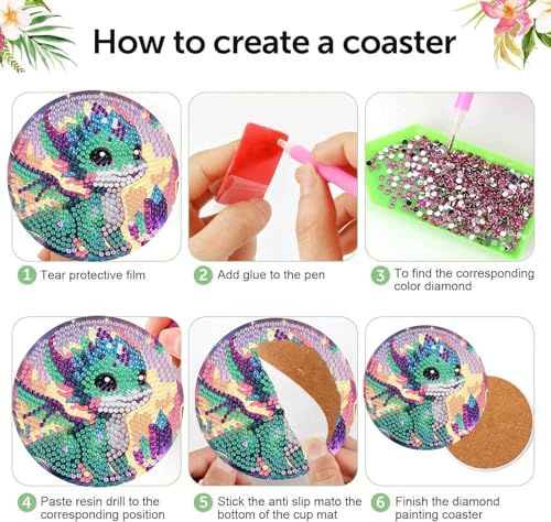 Xylogist 8 PCS Dragon Diamond Art Coasters for Adults with Holder 4X4 inch - color: Dragon Coasters