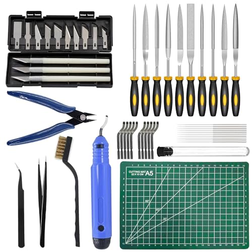 49Pcs 3D Printer Accessories Kit, 3D Printing Tools Set Includes Nozzle Cleaning Kit, Deburring Tools, Needle Files, Removal Tools, Craft Knife, Tweezers, Cutting Mat for 3D Prints Finishing