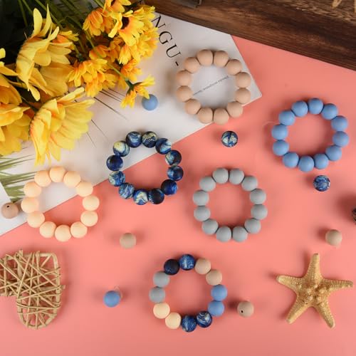 ASTARON 100 Pcs 15mm Starry Blue Silicone Beads for Keychain Making Crafts - color: Light-yellow Blue Grey