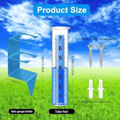 Rain Gauge Outdoor, 7" Capacity Large Rain Gauge Outdoors (Blue) - color: Blue