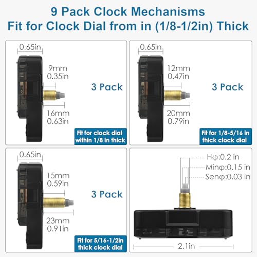 9PCS High Torque Long Shaft Clock Mechanism with 12 Pairs Clock Hands