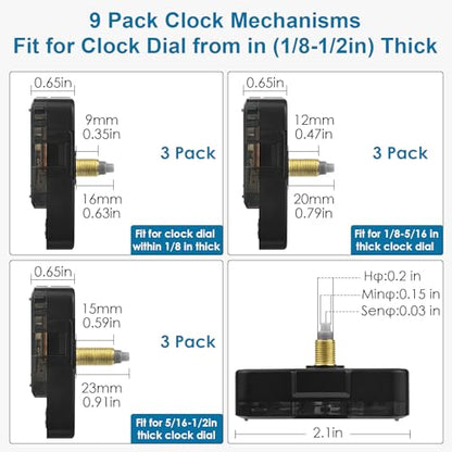 9PCS High Torque Long Shaft Clock Mechanism with 12 Pairs Clock Hands