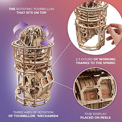UGEARS Bundles Aero Clock Sky Watcher - 3D Wooden Puzzles Mechanical Clock Kit Idea DeskWood Clock Kits to Build - 3D Puzzles Model Kits for Adults