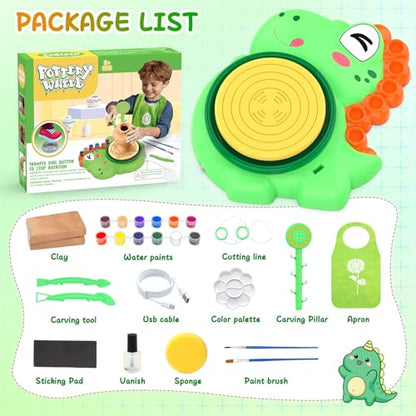 Pottery Wheel for Kids, Dino Craft Kit Arts and Crafts for Kids Ages 6-12 - color: green