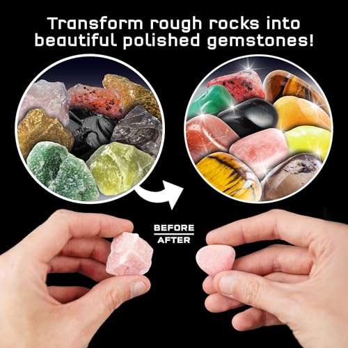 The Thames & Kosmos Rock Tumbler Refill Pack for use with The Thames & Kosmos Rock Tumbler, Essential STEM Tool for Kids | Includes Rough Rocks, Polishing Grit, Jewelry Settings