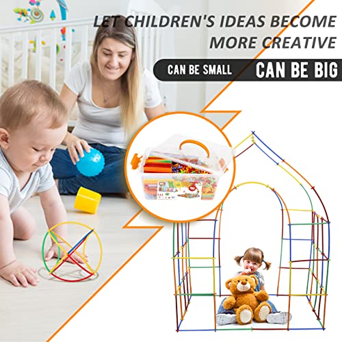 Straw Constructor Toys 600Pcs STEM Building Toy Interlocking Plastic Engineering Thin Tube Blocks Educational Kit for 3 4 5 6 7years Kids Boys and Girls Gift Preschool STEM Toy with Storage Box - color: 600pcs Rainbow