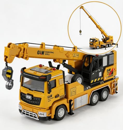 Crane Truck Toy with Telescopic and Metal Hook 360° Rotating Base 1/40
