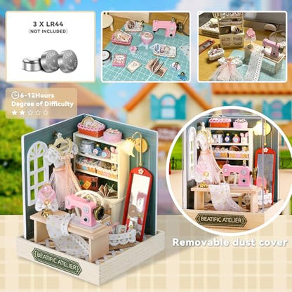 Flever Dollhouse Miniature DIY House Kit Creative Room with Furniture for Romantic Valentine's Gift (Beatific Atelier) - color: Beatific Atelier