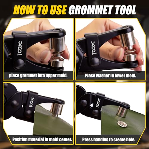 XOOL Grommet Tool Kit, 200 Sets 3/8" 10mm Grommets with Magnetic Positioning, Heavy Duty Grommet Pliers with Hole Cutter for Tarps, Canvas, Fabric, Banners, Leather and DIY Crafts - size: 3/8" Grommet Tool Kit
