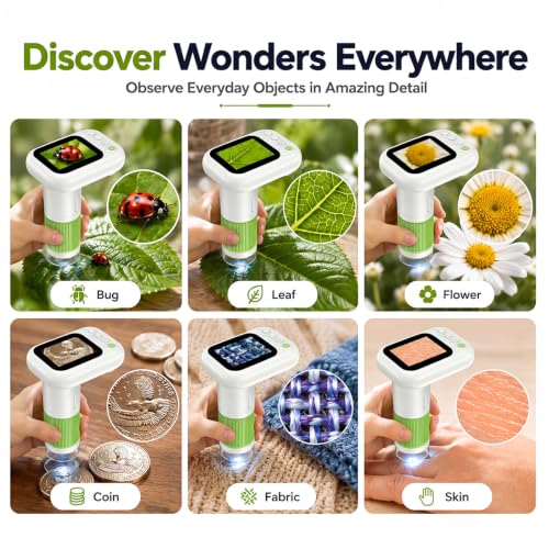 Microscope for Kids with 1080P 2.4" Screen, 2 in 1 Desktop & Handheld