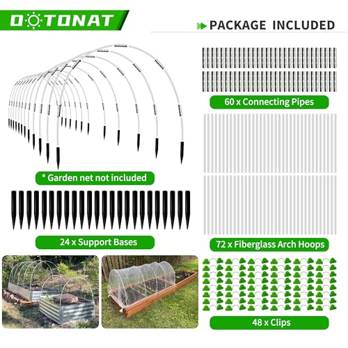 Garden Hoops for Raised Beds- Rust Free Fiberglass Frame Plant Hoops with Support Bases -Greenhouse Hoops Grow Tunnel , 72pcs，Vanilla - style: Vanilla-72pcs