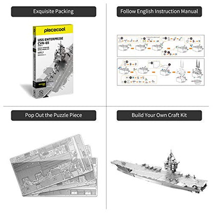 Piececool 3D Metal Puzzles for Adults, USS Enterprise CVN-65 Battleship Model Building Kits, DIY 3D Metal Puzzle Aircraft Carrier Toy for Adults, Great Gifts Idea, 130 Pcs - color: USS Enterprise