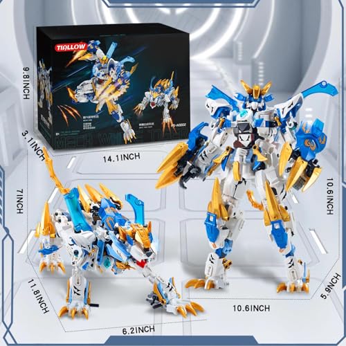 TIALLOW White Tiger Mech Building Block Set, 2 in 1 Transforming Robot Toy - style: White Tiger