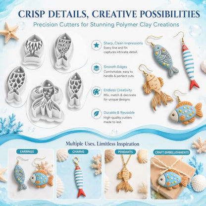 11 Pcs Ocean & Fish Polymer Clay Cutters Set - color: fish