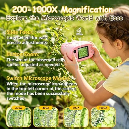 Handheld Digital Microscope for Kids 2.0"IPS Science Toy Age 4-12 - color: Pink