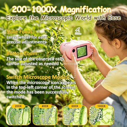 Handheld Digital Microscope for Kids 2.0"IPS Science Toy Age 4-12 - color: Pink