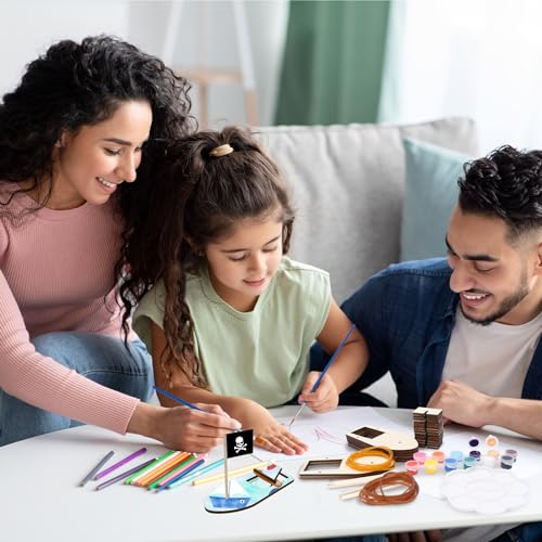 Fennoral 8 Pack Wooden Boat Crafts for Kids DIY to Build and Paint - color: Boat