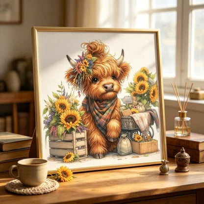 5D Cute Highland Cow Diamond Art kits for Adults Beginners 13.8x13.8inch - color: KM1328-1