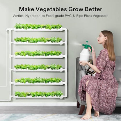 VIVOSUN Hydroponic Grow Kit, 54 Plant Sites 6 Food-Grade PVC-U Pipes Hydroponics Planting System with Water Pump, Pump Timer, Nest Basket and Sponge for Leafy Vegetable - size: 54(Wall mounted)