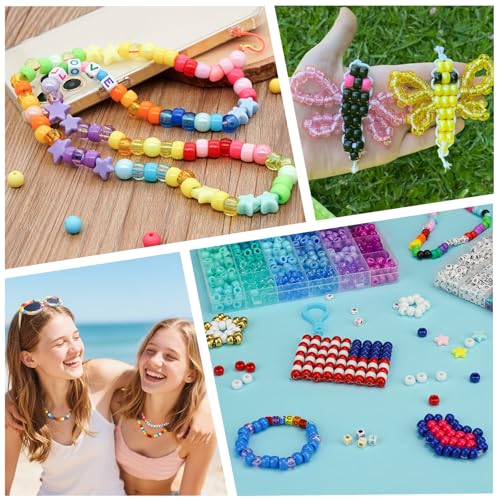 Gionlion 4200Pcs Pony Beads for Bracelet Making Kit, 48 Colors Kandi Beads Bracelet Kit, 2500PCS Rainbow Candy, 1700PCS Friendship Letter Bead with 20 Meter Elastic Strings - color: 48 Colors 4200PCS