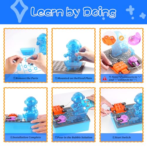 STEM Educational Toy Science Kits for Kids, Electric Bubble Machine, DIY Circuit Connections, Educational Fun Toy Gift for Children Boys Girls Ages 3 4 5 6 7 8 9 10 11 12 - color: Blue