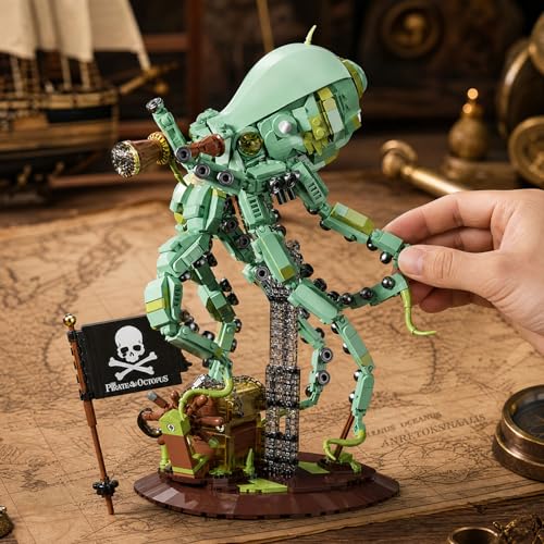 Pirate Octopus Captain Building Block Set for Adult (1128 PCS) – Deep Sea Kraken Legendary Sea Monster Model, Ocean Animal Collection Blocks Toy, Home Office Décor, for Teens 14+