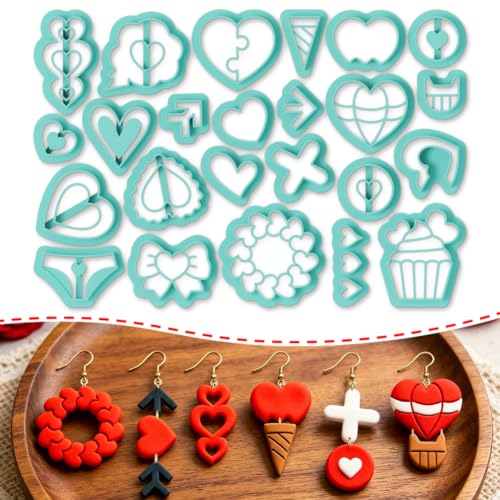 ORIGACH 24 Pcs Unique Valentine’s Day Love Heart Polymer Clay Cutters Set