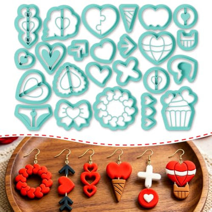 ORIGACH 24 Pcs Unique Valentine’s Day Love Heart Polymer Clay Cutters Set