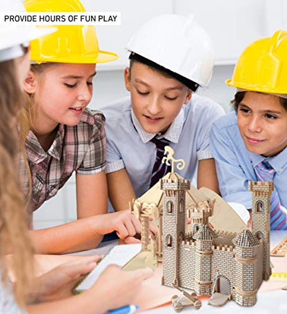 Puzzled 3D Puzzle Castle Set Wood Craft Construction Model Kit, Fun & Educational DIY Wooden Toy Assemble Model Unfinished Crafting Hobby Puzzle to Build and Paint for Decoration 182 Pieces Pack
