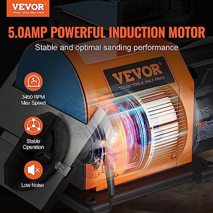 VEVOR Professional 4 x 36 in. Belt Sander with 8" Disc Sander, 5A Induction Motor Cast Aluminum Worktable for Woodworking, Metalworking - size: 8" Disc & 4" x 36" Belt Sander Combo