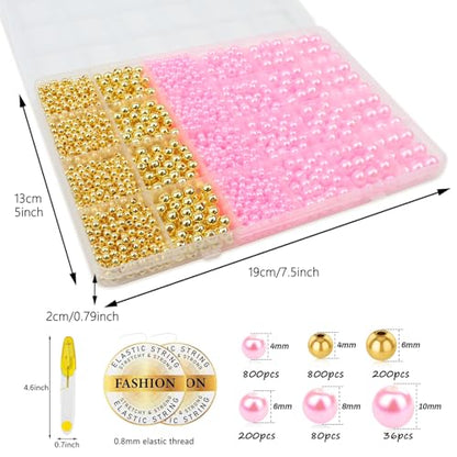 Pink Pearl Bracelet Making Kit Gold Beads for Bracelets for Adult - color: 10-Pink & Gold