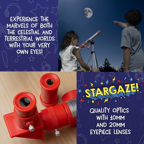 Wow in the World Kids’ Telescope & Astronomy Kit, 25x & 50x Magnification, Adjustable 48” Tripod, Includes Star Wheel & Companion Audio Content, Intro to Astronomy for Ages 6+ by Thames & Kosmos