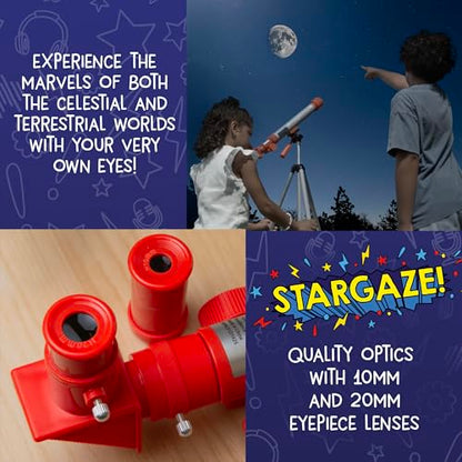 Wow in the World Kids’ Telescope & Astronomy Kit, 25x & 50x Magnification, Adjustable 48” Tripod, Includes Star Wheel & Companion Audio Content, Intro to Astronomy for Ages 6+ by Thames & Kosmos