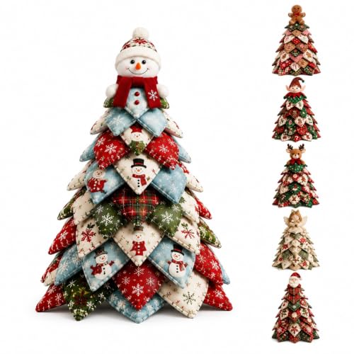DIY Halloween Christmas Quilted Fabric Tree Kit, 3D Padded Patchwork Sewing Craft Kit for Beginners, Home Office Mantel Shelf Tabletop Decor, Handmade Holiday Gift for Craft Lovers (Christmas #F)