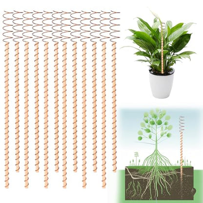 YBB 12 PCS Electroculture Copper Garden Stakes, 13.8'' and 17" Copper Coil Wire Plant Antennas for Electroculture Gardening - color: Wood