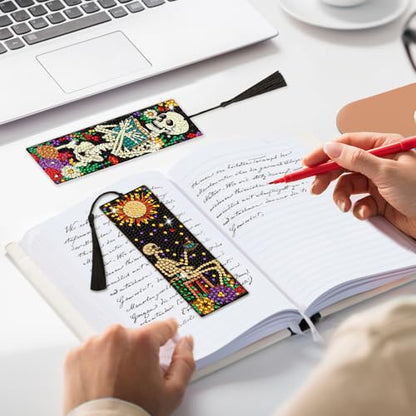 6 PCS Diamond Art Kits Bookmarks Diamond Painting Kit Book Mark, Handmade DIY Skeleton Diamond Art Skull Gem Art Acrylic Tassel Bookmarks for Women Adults, Craft Kits Gift Set for Book Lovers - style: Skeleton
