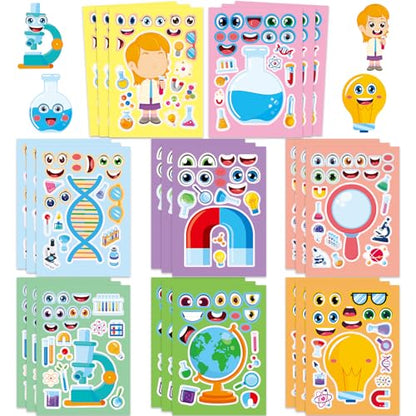 24 Sheets Science Make a Face Stickers, Make Your Own Science Stickers Mix and Match Sticker for Home School Classroom Crafts Activities Reward Birthday Party Favors - style: Science