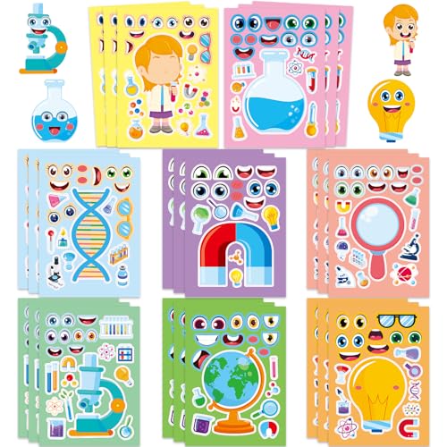 24 Sheets Science Make a Face Stickers, Make Your Own Science Stickers Mix and Match Sticker for Home School Classroom Crafts Activities Reward Birthday Party Favors - style: Science