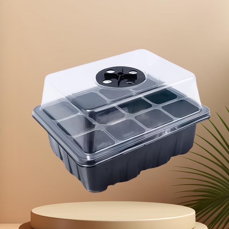 12 Hole Seedling Box with Ventilation Hole Breathable Adjustable Mini Greenhouse Gardening Plant Seedling Box,19x14.5x11cm (Black) - color: Black
