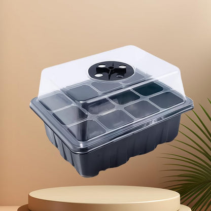 12 Hole Seedling Box with Ventilation Hole Breathable Adjustable Mini Greenhouse Gardening Plant Seedling Box,19x14.5x11cm (Black) - color: Black