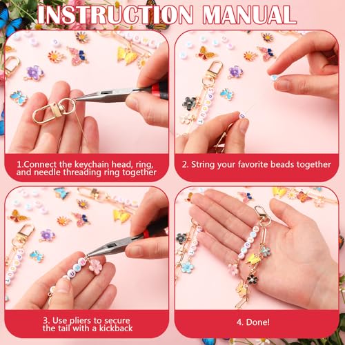 CraftyDream 558Pcs Flower Butterfly Keychain Making Kit Name Bead DIY Craft - style: Flower, Butterfly