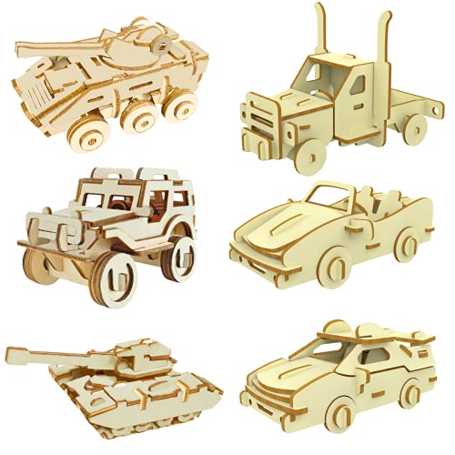 3D Wooden Car Puzzle, 6 Piece Set Wooden Car Brain Teaser Puzzles, DIY Assembly Build Model Kits, Wood Crafts STEM Gifts for for Adults & Teens Birthday Gifts Christmas - color: Car